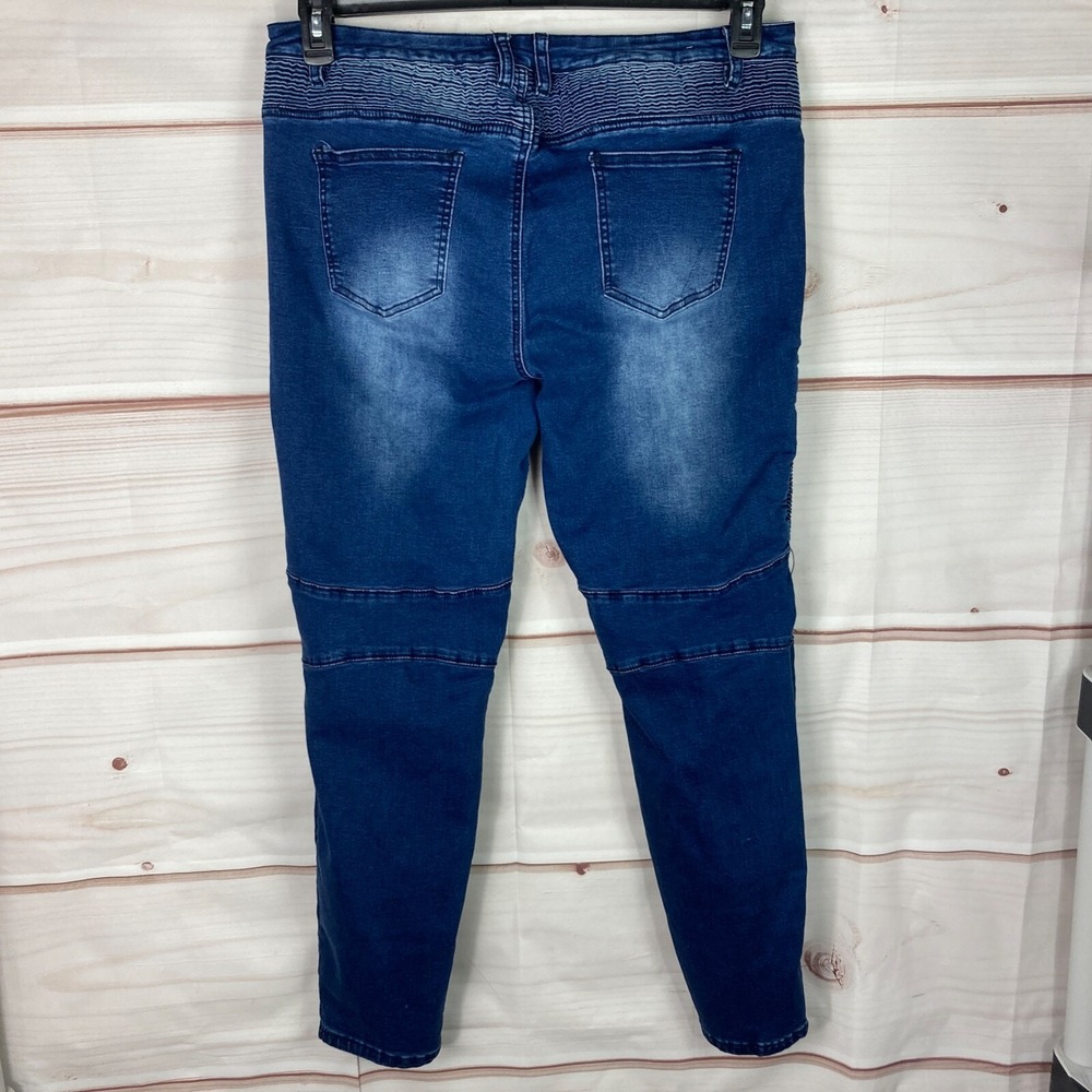 American Bazi Jeans Womens 2X Skinny Moto Dark Wash Mid Rise Pockets Stretch - Picture 7 of 9